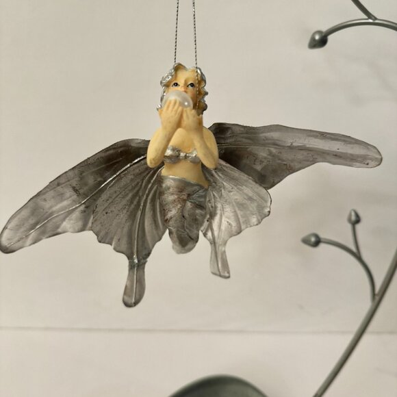 Silver Butterfly Fairies Pearl Set (5) Christmas Ornament Resin Holiday RARE - Picture 10 of 16